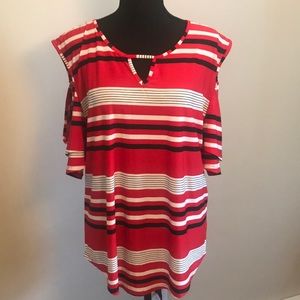 NWOT Red Black and White Striped Blouse - 3X